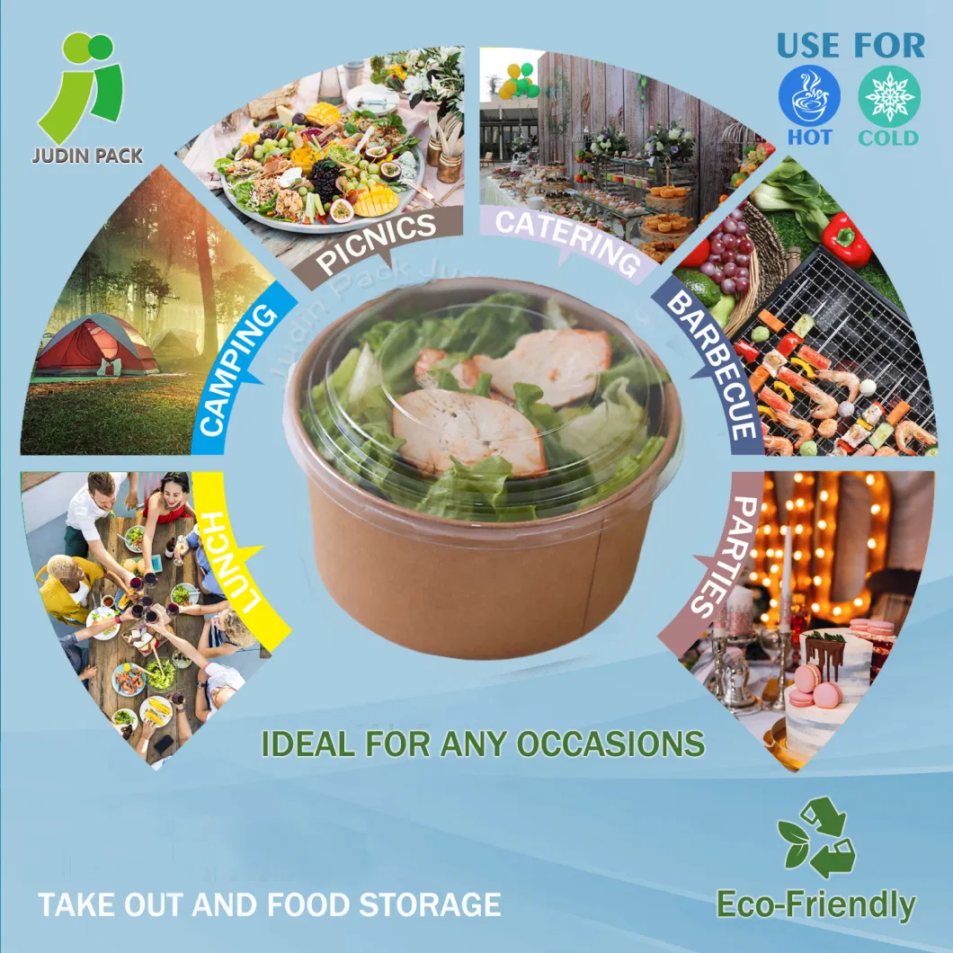 1100ml/1300ml Environmentally Friendly Biodegradable Kraft Paper Salad Bowl