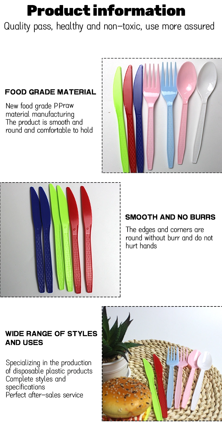 Colorful Disposable PS Material Knife Fork and Spoon Plastic Cutlery with Custom Packing