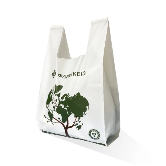 Sacos Compostáveis ​​de amido de milho para compras de plástico biodegradável 100% ecológico com En13432/ASTM