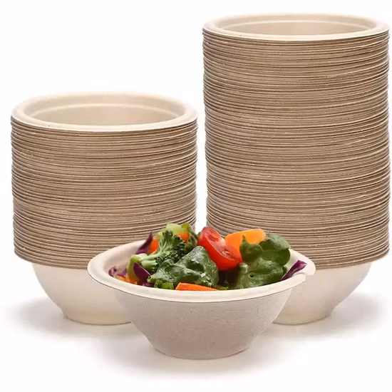 Sorvete descartável ecológico, biodegradável, bagaço de cana-de-açúcar, papel compostável, tigela de comida para salada